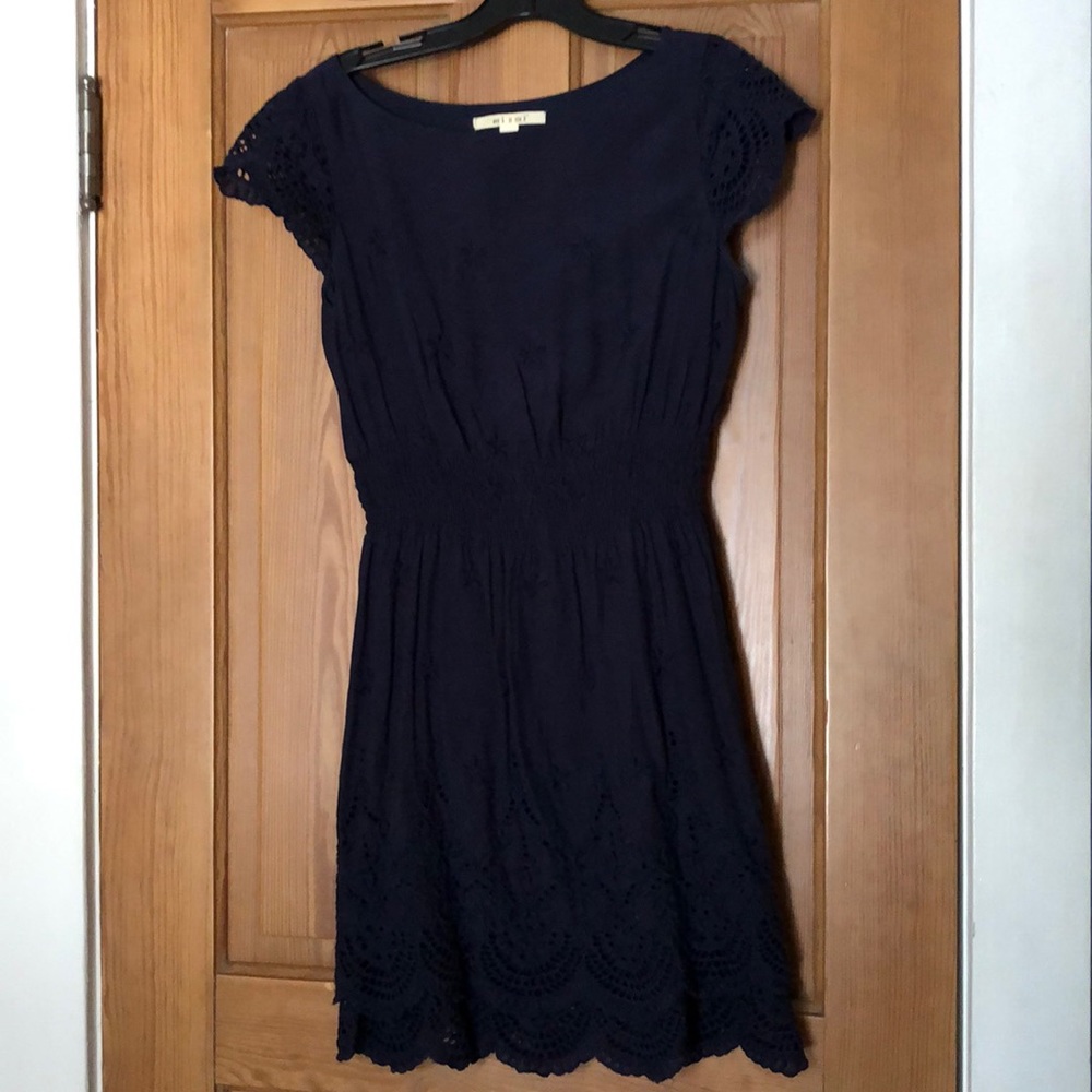 Navy crochet detailed cotton dress